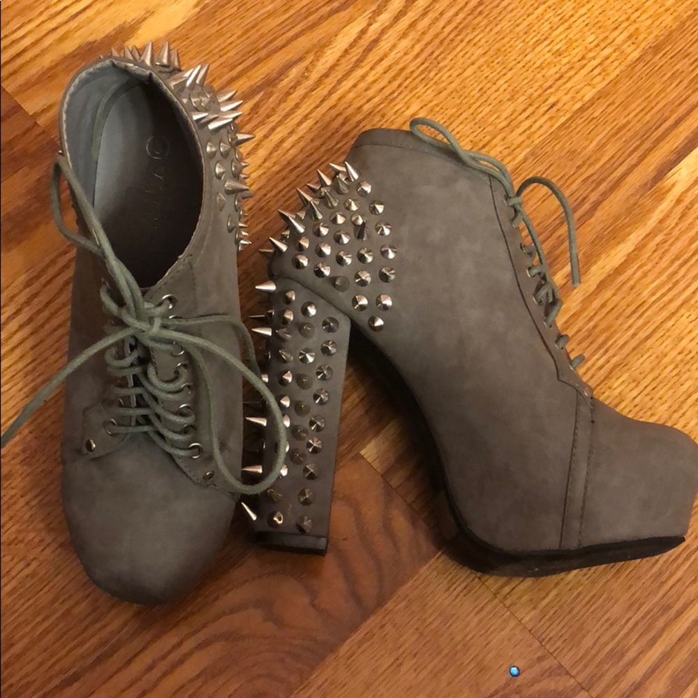 Grey Leather Bootie with Spiked Heel!